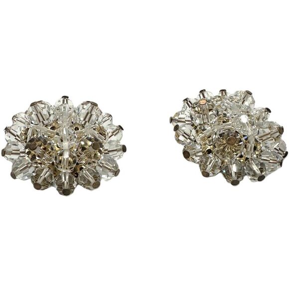 Vintage Glass Crystal Cluster Earrings Gold Clear Rainbow Iridescence 1.25 Inch - Picture 4 of 5